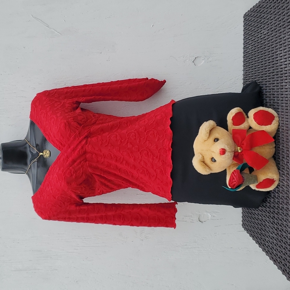 Red Valentine Blouse with Red Heart Floral Print.